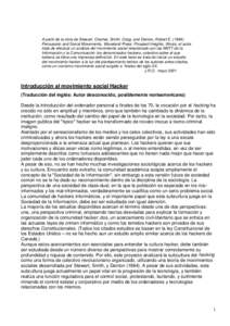 A partir de la obra de Stewart, Charles, Smith, Craig, and Denton, Robert E[removed]Persuasion and Social Movements. Waveland Press: Prospect Heights, Illinois, el autor trata de efectuar un análisis del movimiento social relacionado con las NNTT de la