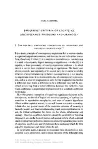 CARL G. HEMPEL  EMPIRICIST CRITERIA OF COGNITIVE SIGNIFICANCE: PROBLEMS AND CHANGES*  1.