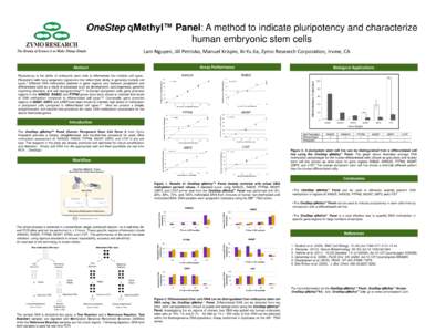 OneStep qMethyl™ Panel: A method to indicate pluripotency and characterize human embryonic stem cells Lam Nguyen, Jill Petrisko, Manuel Krispin, Xi-Yu Jia, Zymo Research Corporation, Irvine, CA Assay Performance  Abstr