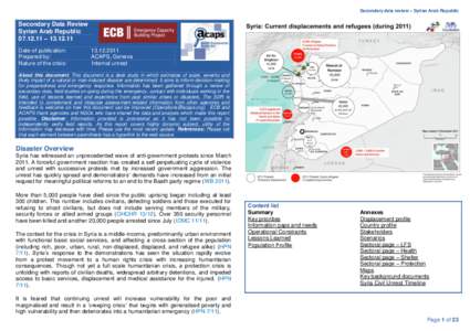 Secondary data review – Syrian Arab Republic  Secondary Data Review Syrian Arab Republic[removed] – [removed]Date of publication: