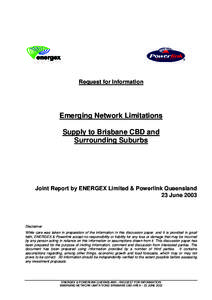 Request for Information  Emerging Network Limitations Supply to Brisbane CBD and Surrounding Suburbs