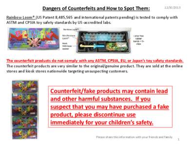 United States / Business / Consumer Product Safety Improvement Act / Beanie Baby / Deception / Counterfeit medications / Counterfeit consumer goods / Counterfeit / Crime