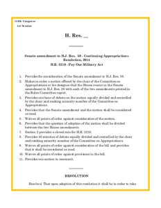 113th Congress 1st Session H. Res. __  Senate amendment to H.J. Res[removed]Continuing Appropriations