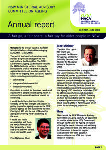NSW Ministerial Advisory committee on ageing Annual report  July 2007 – June 2008