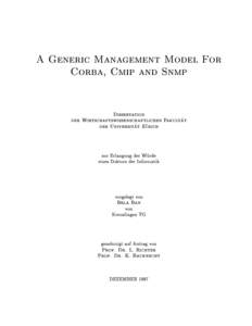 A Generic Management Model For Corba, Cmip and Snmp Dissertation t der Wirtschaftswissenschaftlichen Fakulta