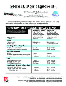 Store It, Don’t Ignore It! Alice Henneman, MS, RD, Extension Educator and Joyce Jensen, REHS,CFSP Lincoln-Lancaster County Health Department
