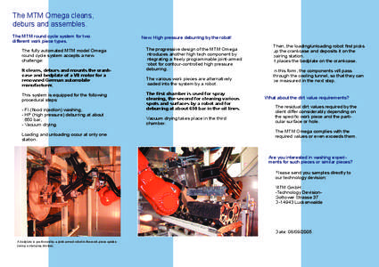 The MTM Omega cleans, deburs and assembles. The MTM round cycle system for two different work piece types. The fully automated MTM model Omega round cycle system accepts a new