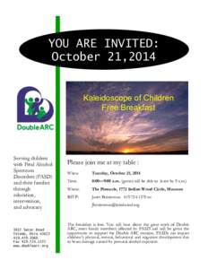 YOU ARE INVITED: October 21,2014 Kaleidoscope of Children Free Breakfast