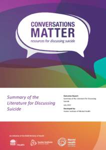 Summary of the Literature for Discussing Suicide An initiative of the NSW Ministry of Health