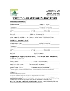 Lost Pines RV Park 1242 Highway 71 West Bastrop, TexasPHONECREDIT CARD AUTHORIZATION FORM