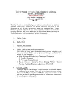 ORTONVILLE CITY COUNCIL MEETING AGENDA