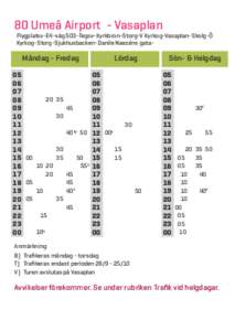 80	Umeå Airport - Vasaplan Flygplatsv-E4-väg 503-Tegsv-Kyrkbron-Storg-V Kyrkog-Vasaplan-Skolg-Ö Kyrkog-Storg-Sjukhusbacken-Danile Naezéns gata- Måndag - Fredag 05