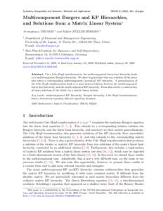 Symmetry, Integrability and Geometry: Methods and Applications  SIGMA[removed]), 002, 18 pages Multicomponent Burgers and KP Hierarchies, and Solutions from a Matrix Linear System?