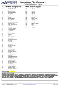 International Flight Summary For ALL the Scheduled Flights IATA Airline Designators  IATA Aircraft Types