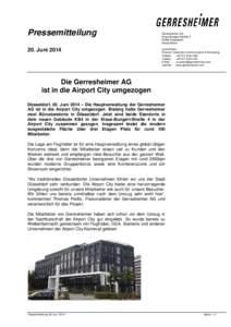 Pressemitteilung 20. Juni 2014 Gerresheimer AG Klaus-Bungert-StraßeDüsseldorf