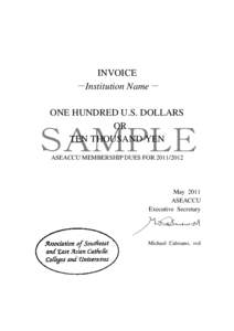 INVOICE －Institution Name－ ONE HUNDRED U.S. DOLLARS OR TEN THOUSAND YEN