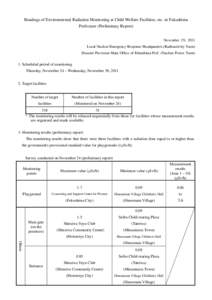 Readings of Environmental Radiation Monitoring at Child Welfare Facilities, etc. in Fukushima Prefecture (Preliminary Report) November 29, 2011 Local Nuclear Emergency Response Headquarters (Radioactivity Team) Disaster 