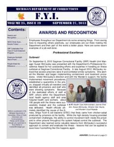 MICHIGAN DEPARTMENT OF CORRECTIONS  F.Y.I. VOLUME 25, ISSUE 19  Contents: