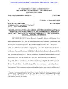 Case 1:13-cvHSO-RHW Document 158 FiledPage 1 of 24  IN THE UNITED STATES DISTRICT COURT FOR THE SOUTHERN DISTRICT OF MISSISSIPPI SOUTHERN DIVISION UNITED STATES ex rel. HOLMES