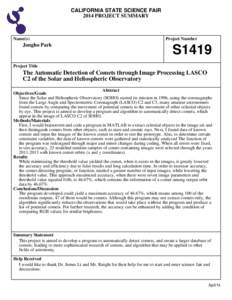 CALIFORNIA STATE SCIENCE FAIR 2014 PROJECT SUMMARY Name(s)  Jongho Park