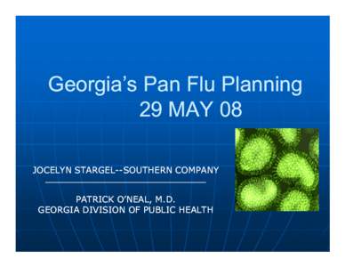 Georgia’s Pan Flu Planning 29 MAY 08 JOCELYN STARGEL-STARGEL--SOUTHERN SOUTHERN COMPANY _____________________________ PATRICK O’NEAL, M.D.