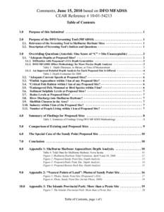 Comments, June 15, 2010 based on DFO MFADSS CEAR Reference # [removed]Table of Contents Table of Contents  1.0