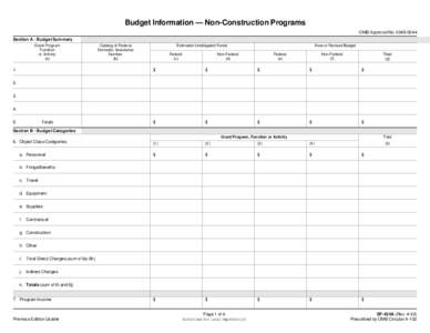 Budget Information — Non-Construction Programs OMB Approval NoSection A - Budget Summary Grant Program Function or Activity