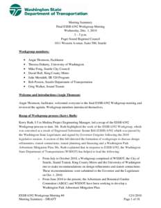 Meeting Summary Final ESSB 6392 Workgroup Meeting Wednesday, Dec. 1, 2010 3 – 5 p.m. Puget Sound Regional Council 1011 Western Avenue, Suite 500, Seattle