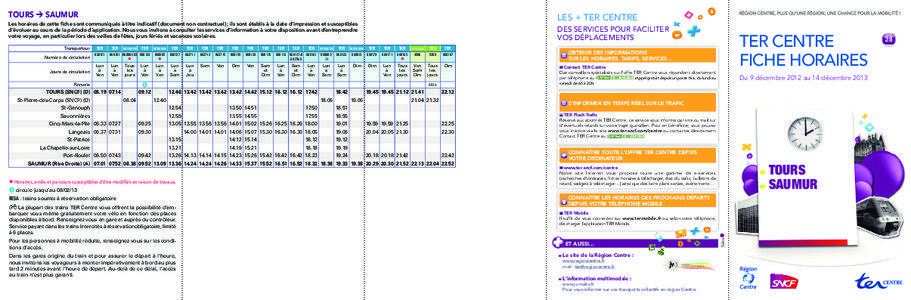 TOURS  SAUMUR  LES + TER CENTRE