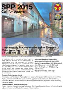 SPP 2015 Call for papers 33rd Samahang Pisika ng Pilipinas Physics Congress Vigan, Ilocos Sur 