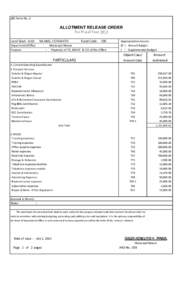 LBE Form No. 2  ALLOTMENT RELEASE ORDER For Fiscal Year[removed]Local Govt. Unit: