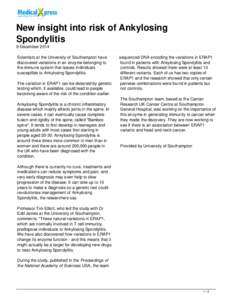 New insight into risk of Ankylosing Spondylitis