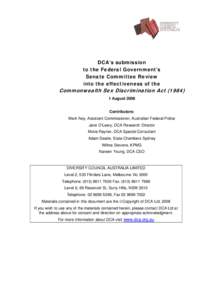 DCA’s submission to the Federal Government’s Senate Committee Review into the effectiveness of the  Commonwealth Sex Discrimination Act (1984)