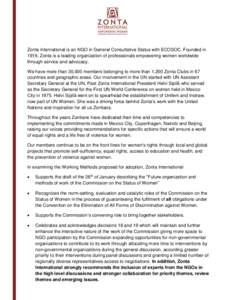 Consultative Status / Non-governmental organization / United Nations Commission on the Status of Women / Zonta International / UN Women / NGO Committee on the Status of Women /  New York / United Nations / Charitable organizations / United Nations International Research and Training Institute for the Advancement of Women