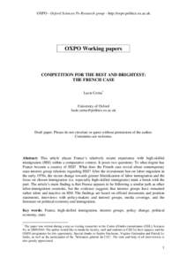 OXPO - Oxford Sciences Po Research group - http://oxpo.politics.ox.ac.uk  OXPO Working papers COMPETITION FOR THE BEST AND BRIGHTEST: THE FRENCH CASE