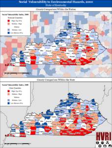 Social Vulnerability to Environmental Hazards, 2000 State of Kentucky County Comparison Within the Nation Social Vulnerability Index, 2000 National Quantiles