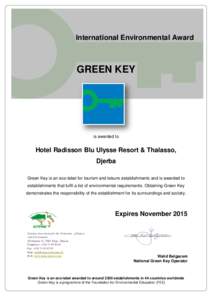 International Environmental Award  GREEN KEY is awarded to