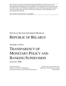 This volume is a product of the staff of the International Bank for Reconstruction and Development/The World Bank. The World Bank does not guarantee the accuracy of the data included in this work. The findings, interpret