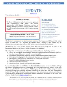 A s s o c i a t e d A d m i n i s t r a t o r s of L o s A n g e l e s  UPDATE www.aala.us Week of October 20, 2014