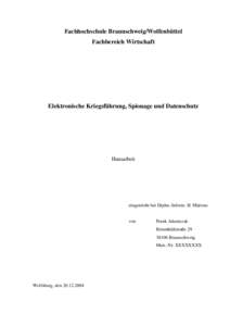 Fachhochschule Braunschweig/Wolfenbüttel Fachbereich Wirtschaft