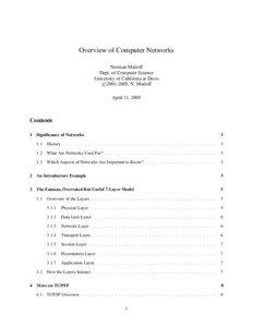 Overview of Computer Networks Norman Matloff Dept. of Computer Science