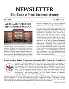 NEWSLETTER The Town of York Historical Society ____________________________________________________________________________________________________________ June 2010