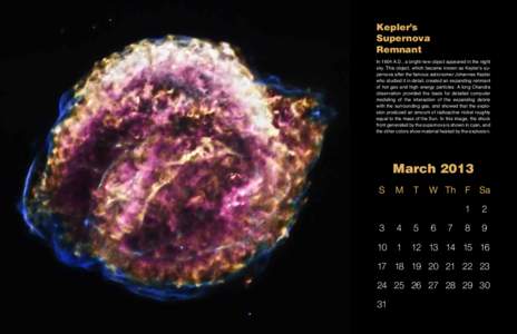 Kepler’s Supernova Remnant In 1604 A.D., a bright new object appeared in the night sky. This object, which became known as Kepler’s su­ pernova after the famous astronomer Johannes Kepler