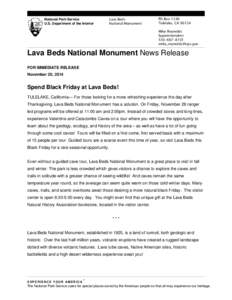 National Park Service U.S. Department of the Interior Lava Beds National Monument