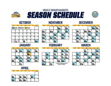 DENVER NUGGETS  SEASON SCHEDULE OCTOBER SUN