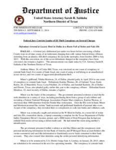 United States Attorney Sarah R. Saldaña Northern District of Texas FOR IMMEDIATE RELEASE THURSDAY, SEPTEMBER 11, 2014 www.usdoj.gov/usao/txn