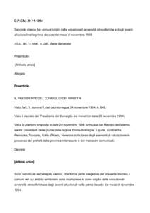 D.P.C.MSecondo elenco dei comuni colpiti dalle eccezionali avversità atmosferiche e dagli eventi alluvionali nella prima decade del mese di novembreG.U, n. 280, Serie Generale)