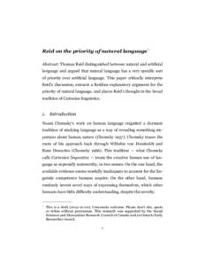 Reid on the priority of natural language * Abstract: Thomas Reid distinguished between natural and artificial language and argued that natural language has a very specific sort of priority over artificial language. This 