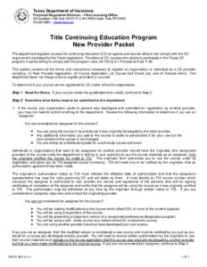 Title Continuing Education Program New Provider Packet