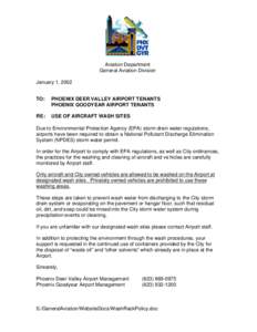 Aviation Department General Aviation Division January 1, 2002 TO:  PHOENIX DEER VALLEY AIRPORT TENANTS